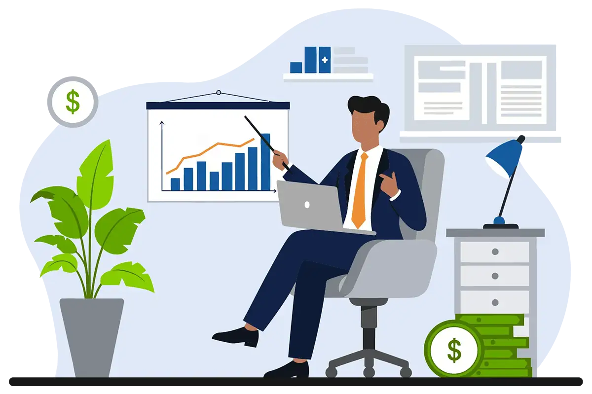 Financial Advisor coach pointing at financial charts